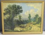 Mid-Century Print of Wooded Landscape with Cows, signed John Berney Landbrooke (1803-1879)