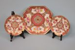 Octagon Shaped, Two Handle Cake Plate, Noritake and Two Matching Plates