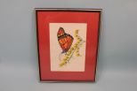 Watercolor Painting of A Butterfly and Flower, artist signed
