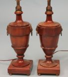 Pair of Vintage Wood Urn Shape Lamps