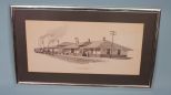 Black and White Print of Columbus and Greenville Depot, Greenwood, MS; artist signed