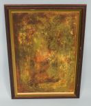 Abstract Print On Board, artist signed Woodbury