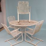 Vintage Painted White Iron Garden Set with Four Chairs