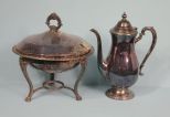 Reed and Barton Silverplate covered Chafing Dish along with an International Silver Company Silverplate Tea Pot