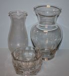 One Clear Glass Vase, Hurricane Vase and Bowl