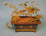 Chinese Planter with Metal Foliage & Flowers