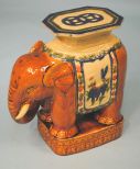 Large Chinese Glazed Earthenware Elephant Garden Seat, Glass Top