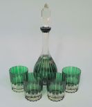 Emerald Cased Cut Glass Decanter with Five Highballs
