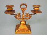 One Double Brass Candlestick with Dragon Designs