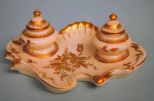 Vintage Porcelain Inkstand With Gold Painted Decoration