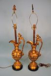 Pair of Gilt Bronze Victorian Ewers Now Mounted As Lamps