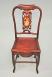 Finely Carved Chinese Teak Chair with Marble Insert, 19th Century