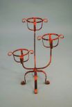 Vintage Wrought Iron Triple Flower Pot Stand with Terra Cotta Paint