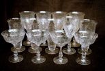 Set of Thirteen Etched Glasses
