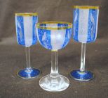 Three Bohemian Cased and Engraved Wine Glasses