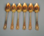 Set of Six Sterling Silver Grapefruit Spoons with Gold Wash Bowls Made By E.L. Bolton Co.