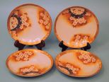 Set of Four Kutani Gilded & Beaded Floral Plates