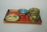Cloisonne: Galleried Tray, Covered Dish, Humidor & Plate