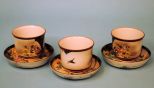 Six Pieces of Kutani Porcelain: Saki Cups & Bowls, Cranes & Butterflies, Meiji c1880