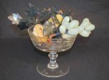 Cut Glass Compote with Carved Jade Fruit