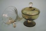 Glass Cornucopia and Glass Covered Candy Dish