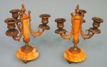 Small Pair of Marble and Ormolu French Candlebra Alabaster Candlesticks