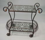 Black Wrought Iron Tea Cart with Beveled Glass Shelves