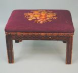 Vintage Chinese Chippendale Style Stool With Purple Needlepoint Top