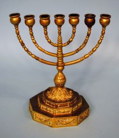 19th Century Seven Branch Brass Menorah