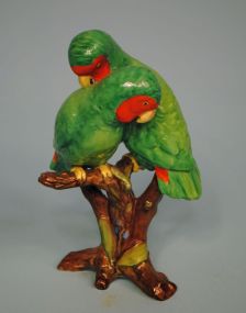 Spode Polychrome Porcelain Figurine of Two Parrots