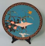 19th Century Chinese Cloisonne Charger w/ Flying Cranes