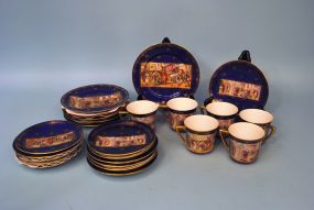 Twenty Four Pieces of GB Porcelain, Cobalt Blue & Gilt with Roman Scenes