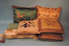 Collection of Seven Silk Throw Pillows