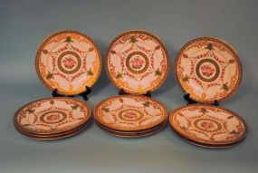 Set of Twelve Pieces of Sevres-style Porcelain Plates, Finely Gilded & Decorated
