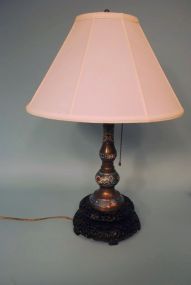 Japanese Champleve Candlestick Lamp with Shade