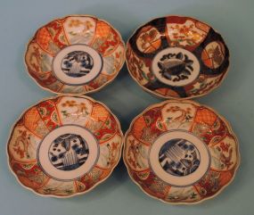 Four Japanese Fluted Imari Bowls Miji c1880, Brocaded & 