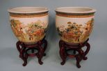 Pair of Mirrowed Chinese Famille Rose Porcelain Goldfish Bowls