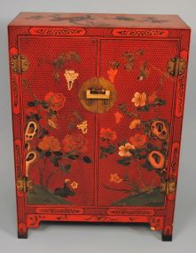 Pre-World War 2, Red Lacquer Chinoiserie Cabinet