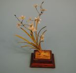 Metal Flowers and Leaves on Signed Joey Bonhage, New Orleans (1941-2008),Wooden Base