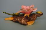 Boehm, Made in England, Pink Rose With Thorns On A Log