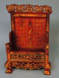 Chinese Carved & Gilded Red Lacquer Immortals Throne Chair