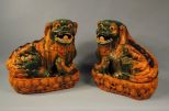 Pair of Large Chinese Pottery Glazed Foo Dogs c1920 Republic Period Done in Tang Dynasty Style