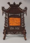 19th Century Chinese Carved Dragons Table Screen from Elm Wood