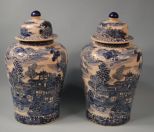 Large Pair of Chinese Blue and White Porcelain Ginger General's Jars