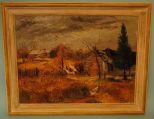 1945 Mildred Nungester (Wolfe) oil painting, Pastoral Scene