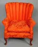 Mid 20th Century Channel Back Chair, Covered In Terra Cotta Colored Fabric