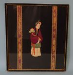 Framed Chinese Applique Figure with Rare Silk Bands