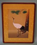 c1930 Chinese Painting on Silk of a Crane and Pine Tree