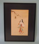 Pre-World War 2, Japanese Watercolor of a Geisha with Fan