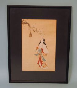 Pre-World War 2, Japanese Watercolor of a Geisha with Fan